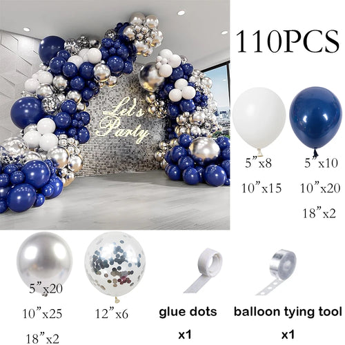 110pcs Navy Blue Balloons Garland White Silver Confetti Balloon Arch Kit Birthday Party Gender Reveal Wedding Decoration Globos